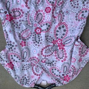 White, Pink, and Grey flower women’s scrub top